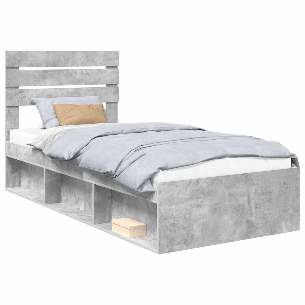 vidaXL Ramka łóżka Szary beton 100 x 200 cm Lite drewno sosnowe