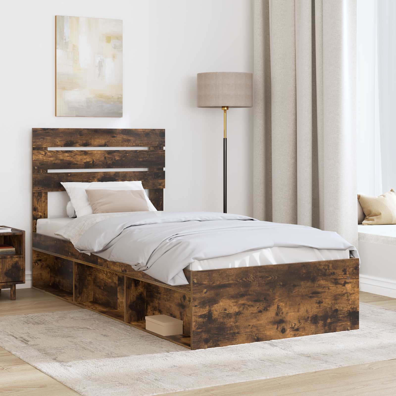 vidaXL Ramka łóżka Dąb wędzony 100 x 200 cm Lite drewno sosnowe