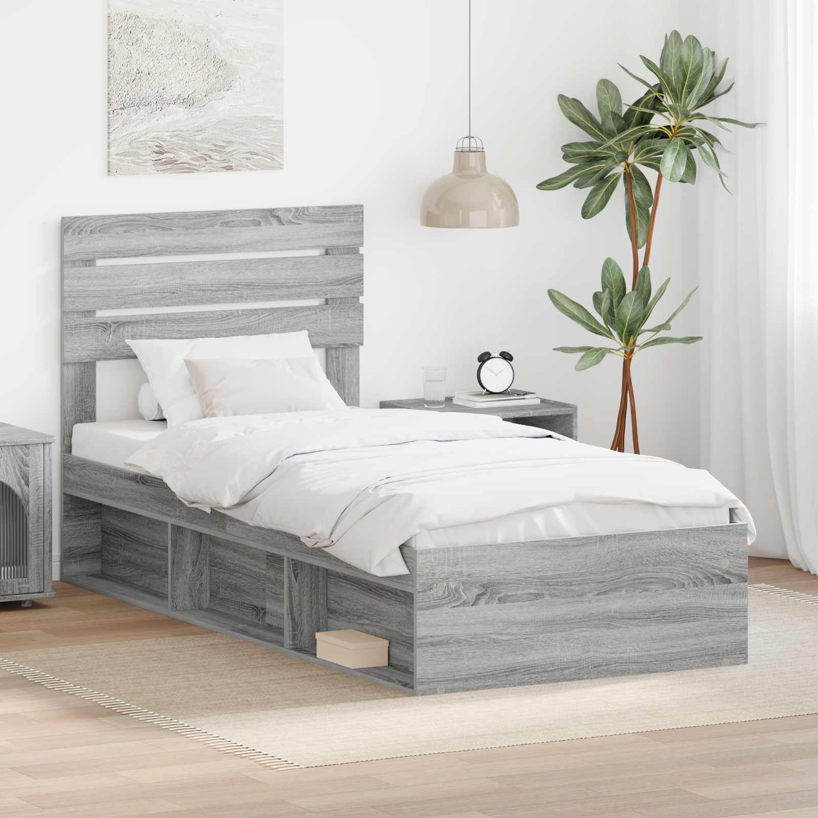 vidaXL Ramka łóżka Szary Sonoma 100 x 200 cm Lite drewno sosnowe
