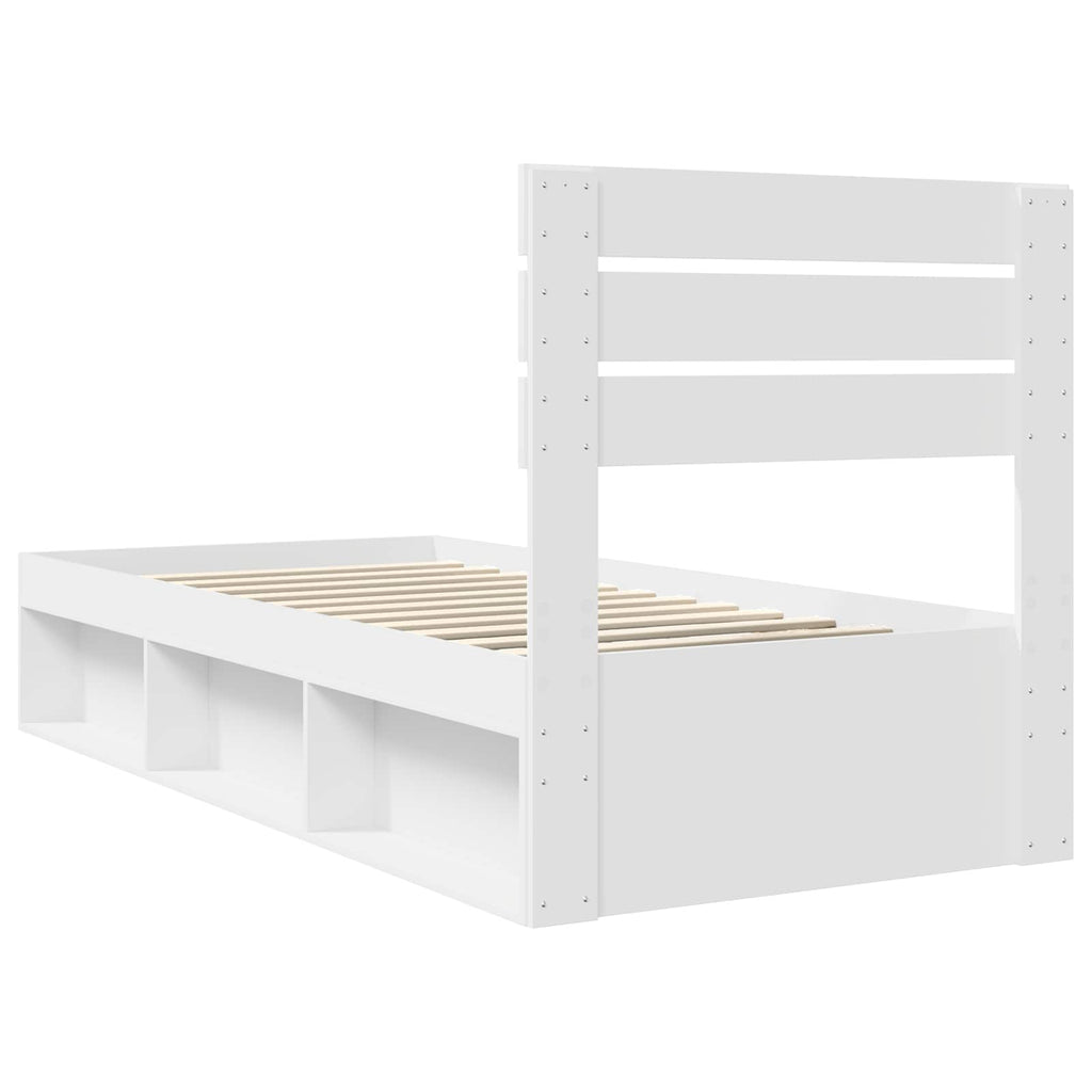 vidaXL Ramka łóżka Z zagłówkiem Biały 90 x 200 cm Lite drewno sosnowe