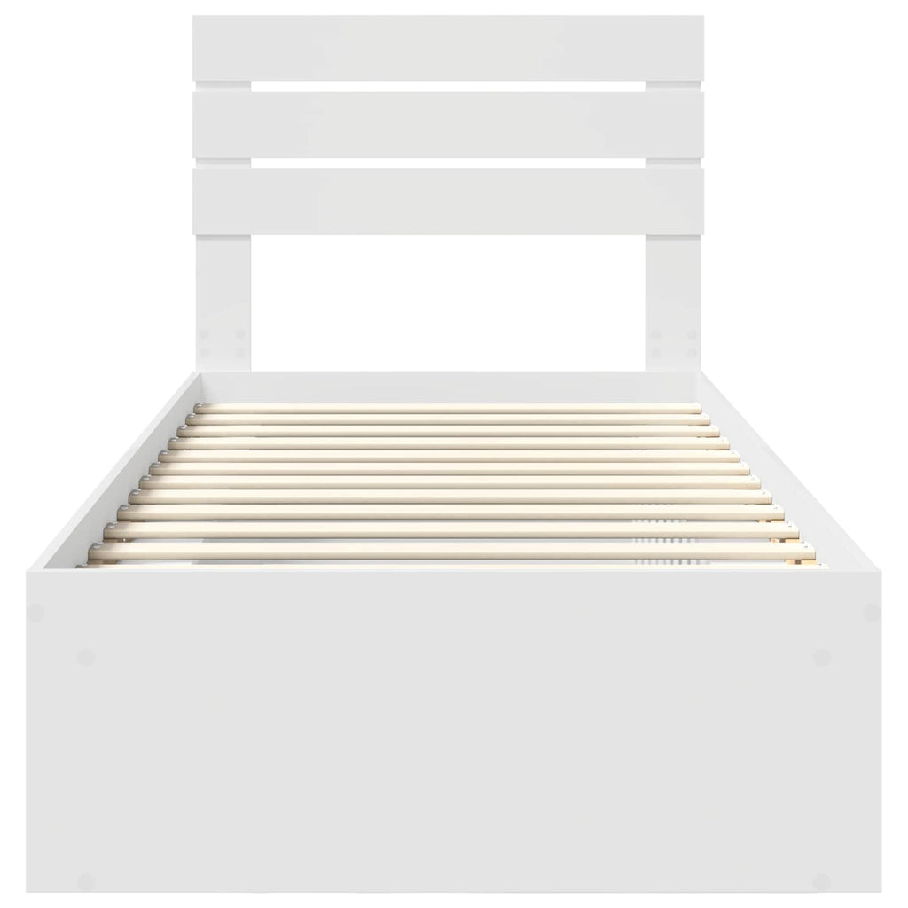 vidaXL Ramka łóżka Z zagłówkiem Biały 90 x 200 cm Lite drewno sosnowe
