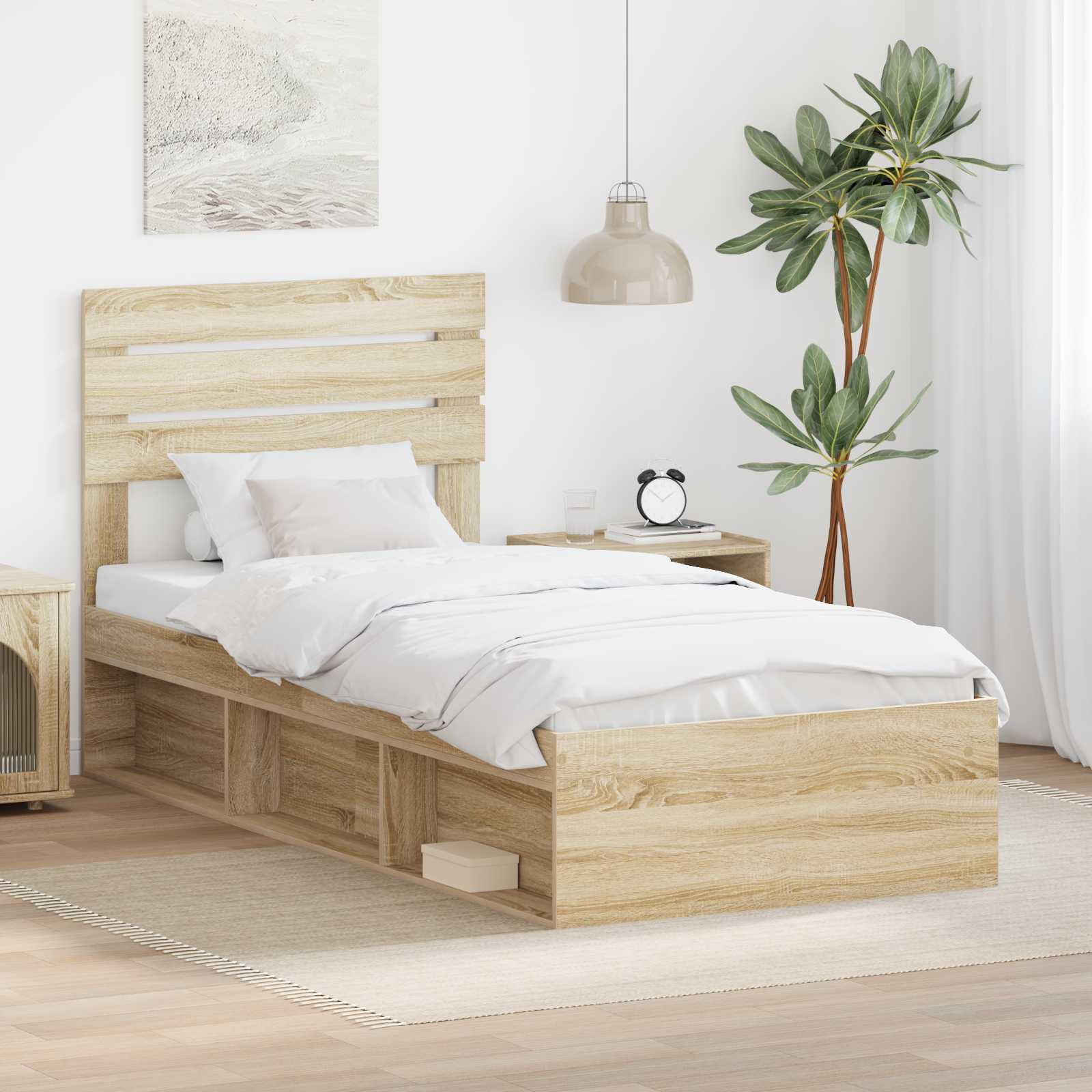 vidaXL Ramka łóżka Dąb Sonoma 90 x 200 cm Lite drewno sosnowe
