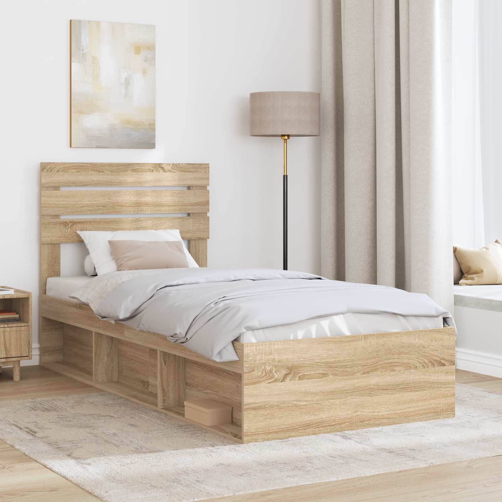 vidaXL Ramka łóżka Dąb Sonoma 90 x 200 cm Lite drewno sosnowe