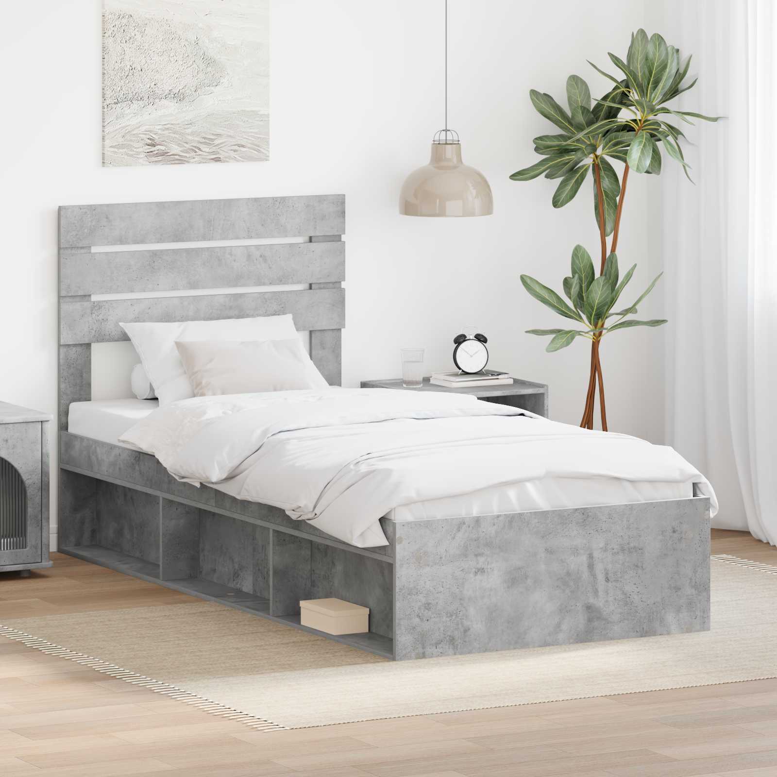 vidaXL Ramka łóżka Betonowy 90 x 200 cm Lite drewno sosnowe