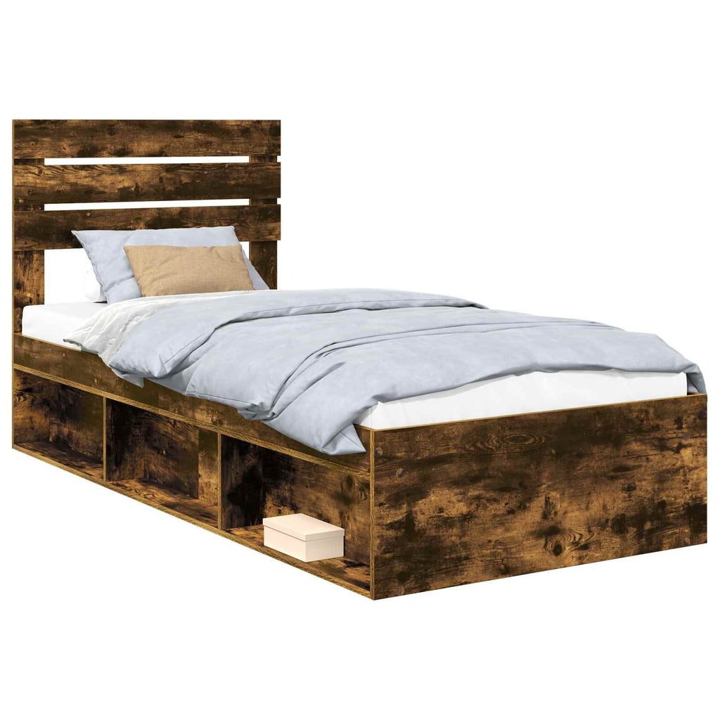 vidaXL Ramka łóżka Dąb wędzony 90 x 200 cm Lite drewno sosnowe