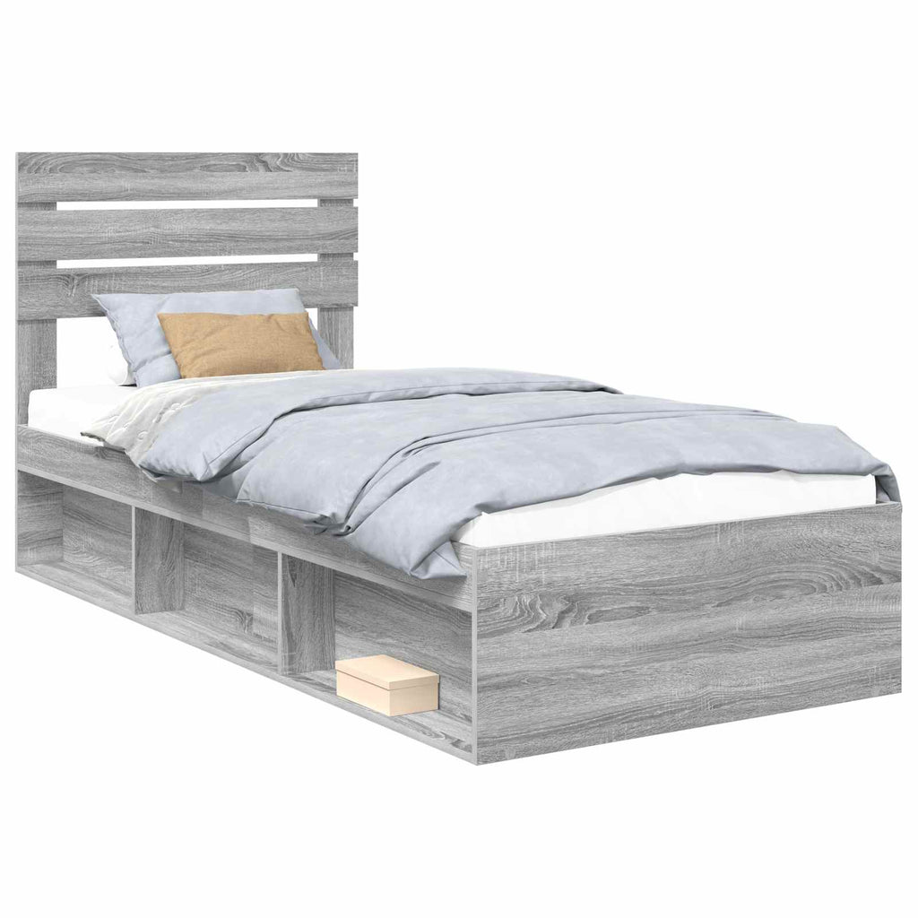 vidaXL Ramka łóżka Szary Sonoma 90 x 200 cm Lite drewno sosnowe