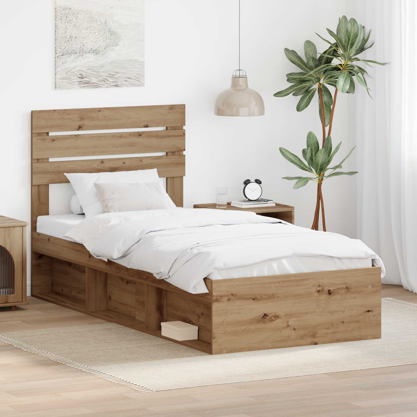 vidaXL Ramka łóżka Dąb rzemieślniczy 90 x 200 cm Lite drewno sosnowe