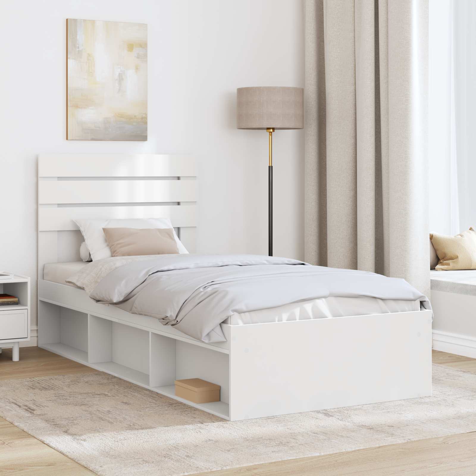 vidaXL Ramka łóżka Z zagłówkiem Biały 90 x 190 cm Lite drewno sosnowe