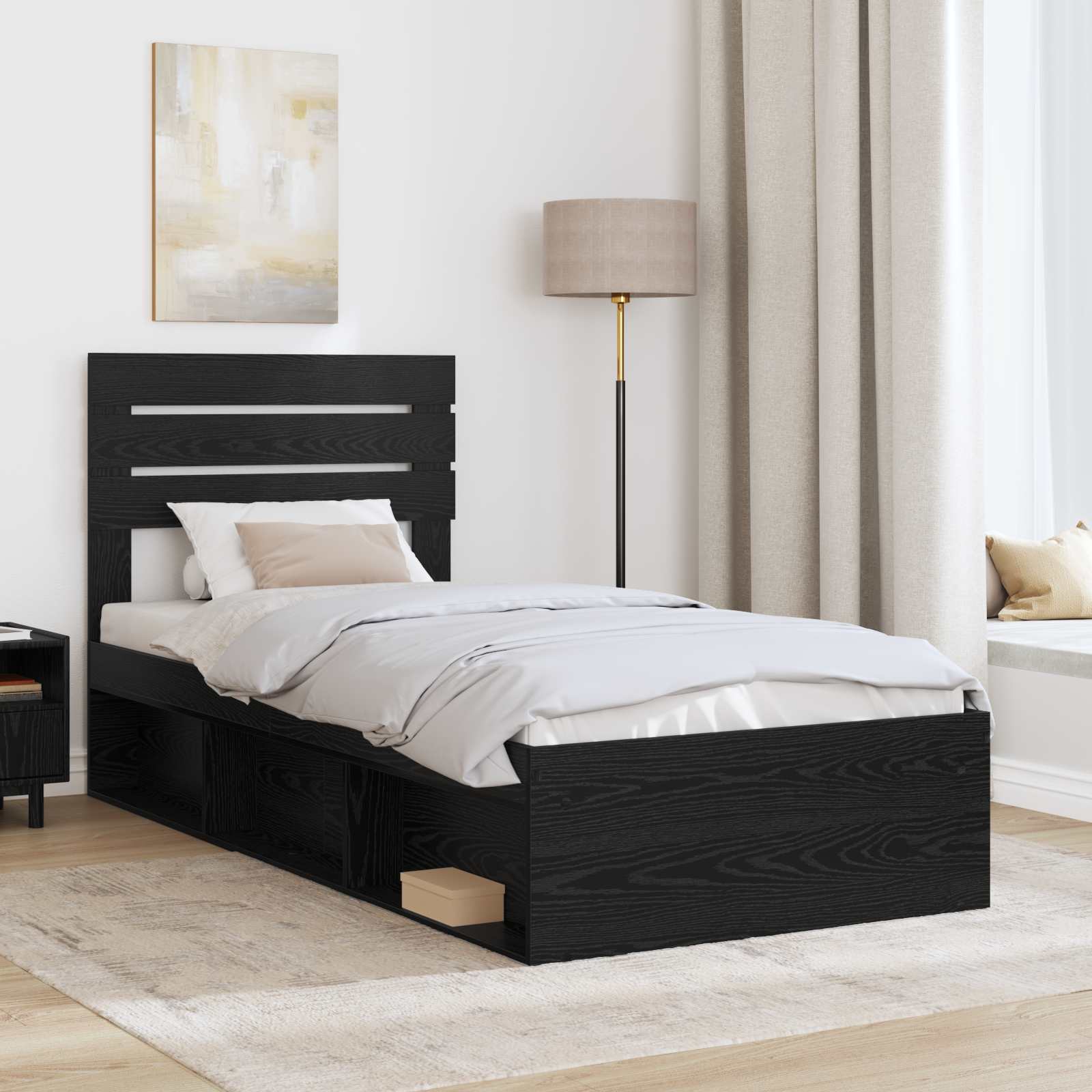 vidaXL Ramka łóżka Z zagłówkiem Czarny 90 x 190 cm Lite drewno sosnowe