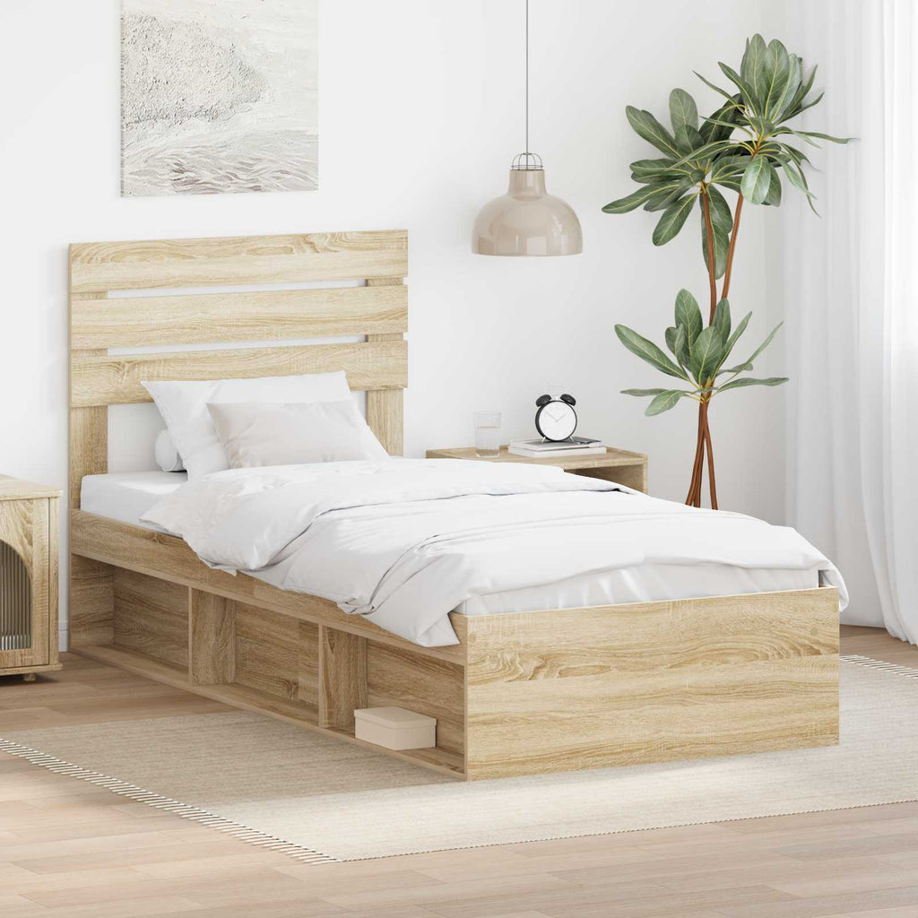 vidaXL Ramka łóżka Z zagłówkiem Sonoma 90 x 190 cm Lite drewno sosnowe