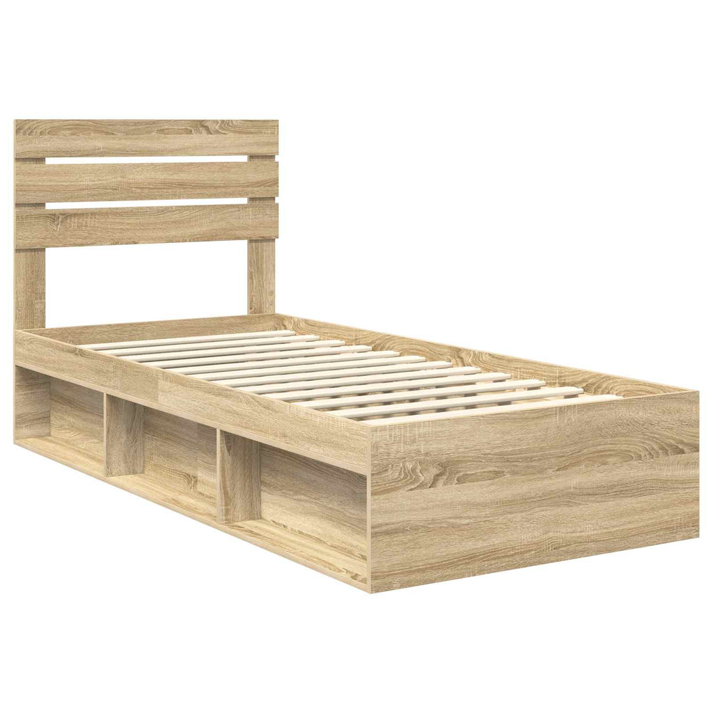 vidaXL Ramka łóżka Z zagłówkiem Sonoma 90 x 190 cm Lite drewno sosnowe