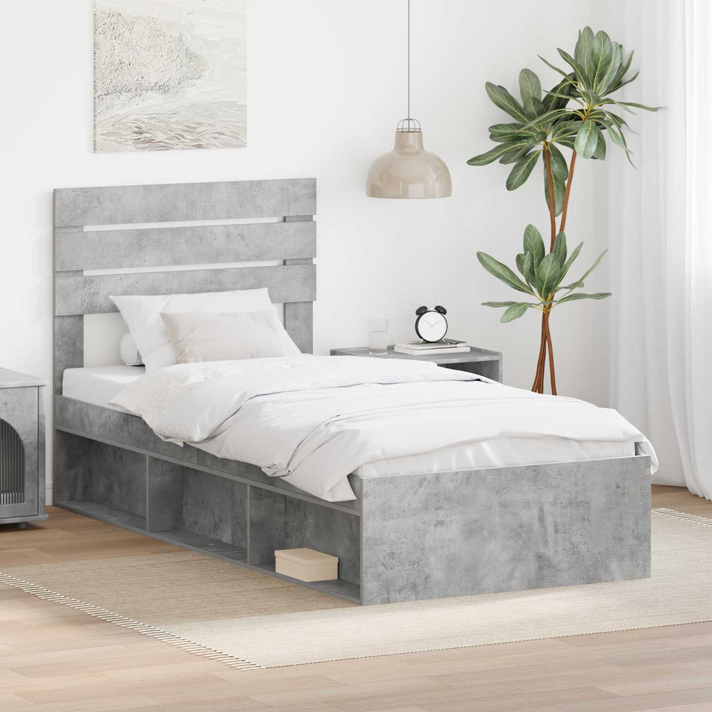 vidaXL Ramka łóżka Szary beton 90 x 190 cm Lite drewno sosnowe