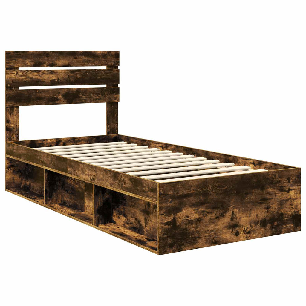 vidaXL Ramka łóżka Dąb wędzony 90 x 190 cm Lite drewno sosnowe