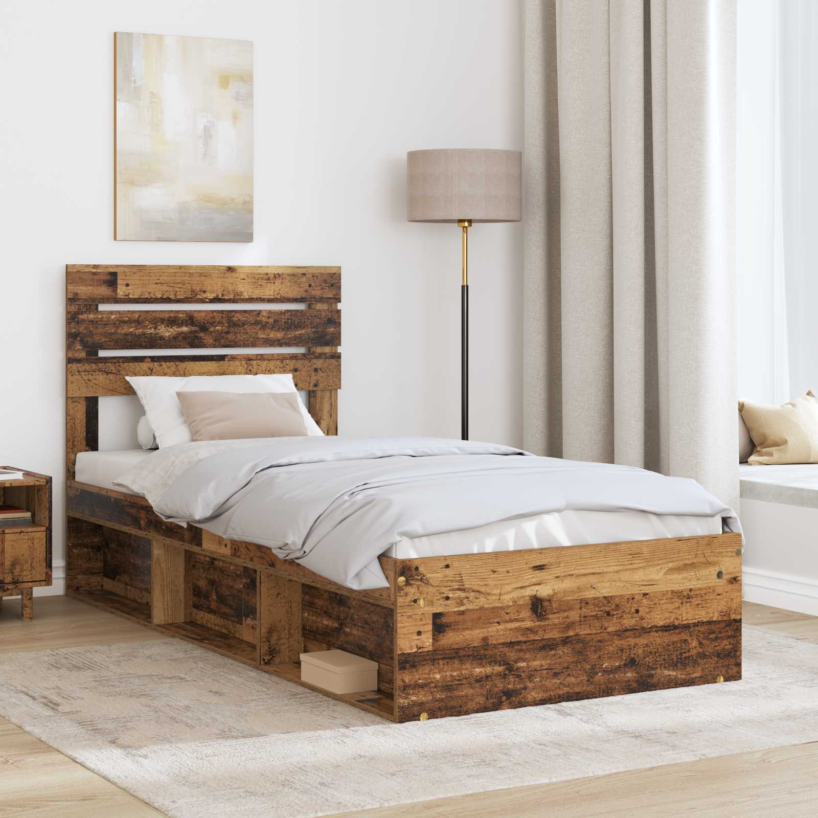 vidaXL Ramka łóżka Stare drewno 90 x 190 cm Lite drewno sosnowe