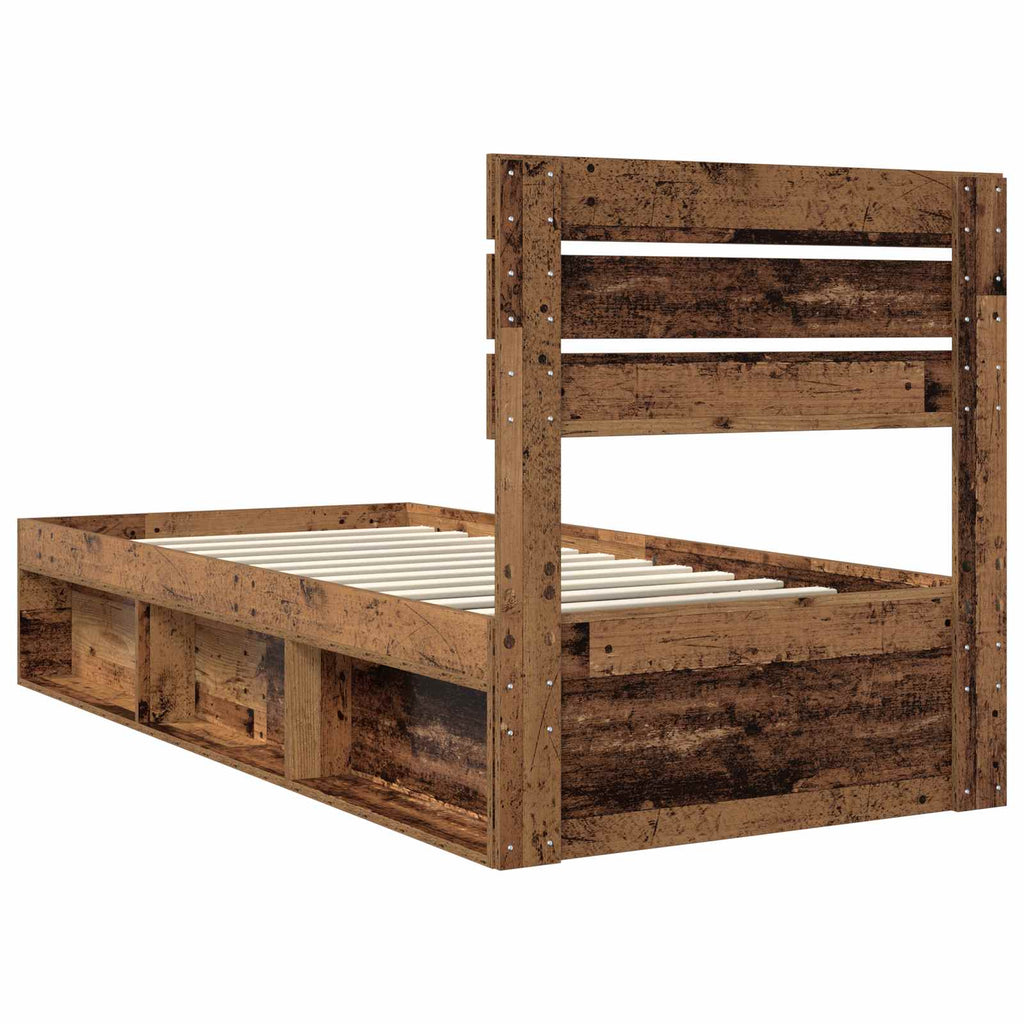 vidaXL Ramka łóżka Stare drewno 90 x 190 cm Lite drewno sosnowe