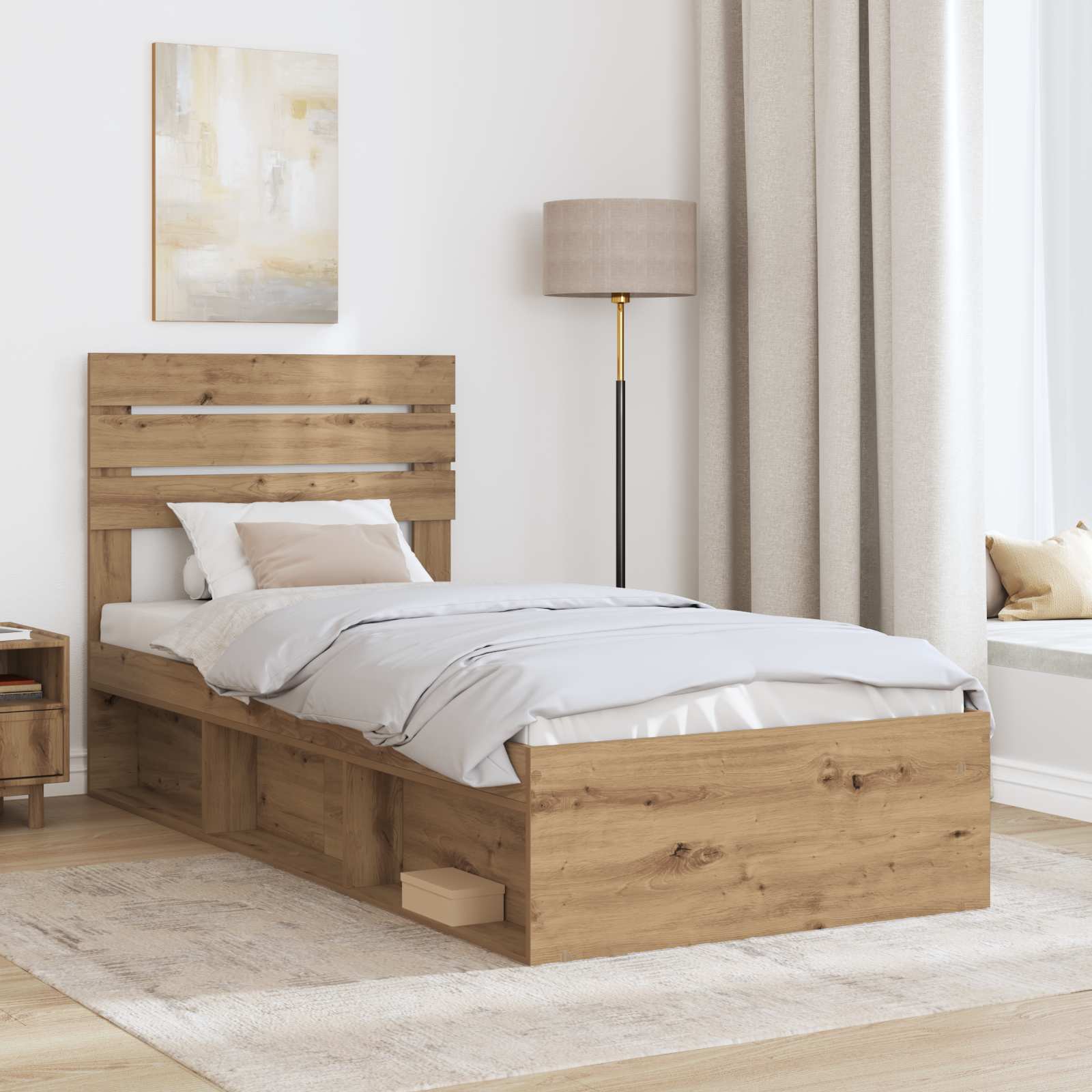 vidaXL Ramka łóżka Dąb rzemieślniczy 90 x 190 cm Lite drewno sosnowe
