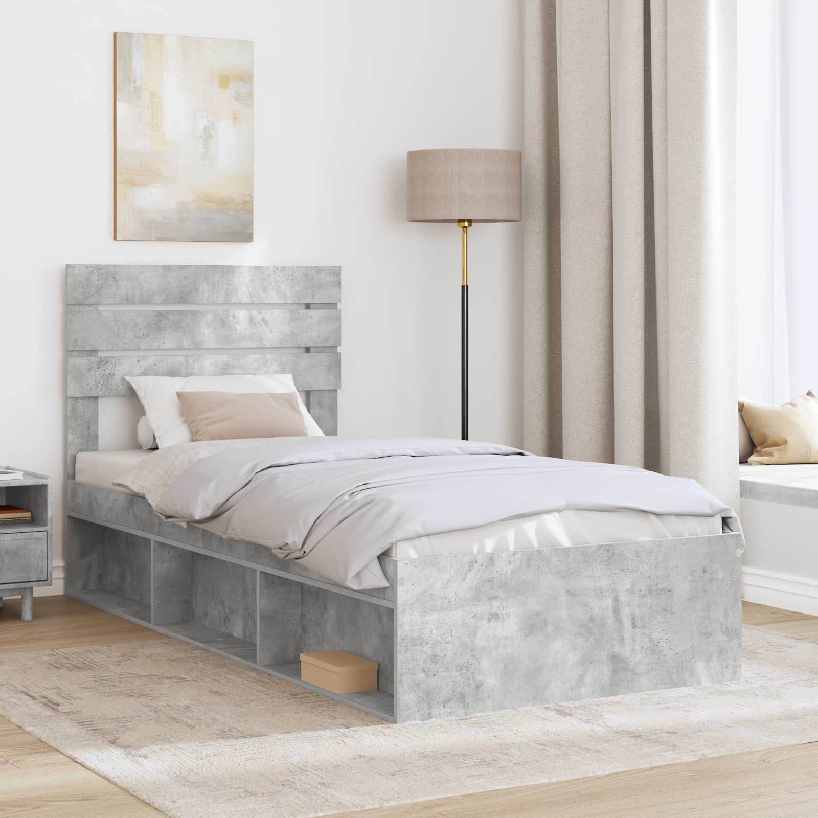 vidaXL Ramka łóżka Szary beton 75 x 190 cm Lite drewno sosnowe