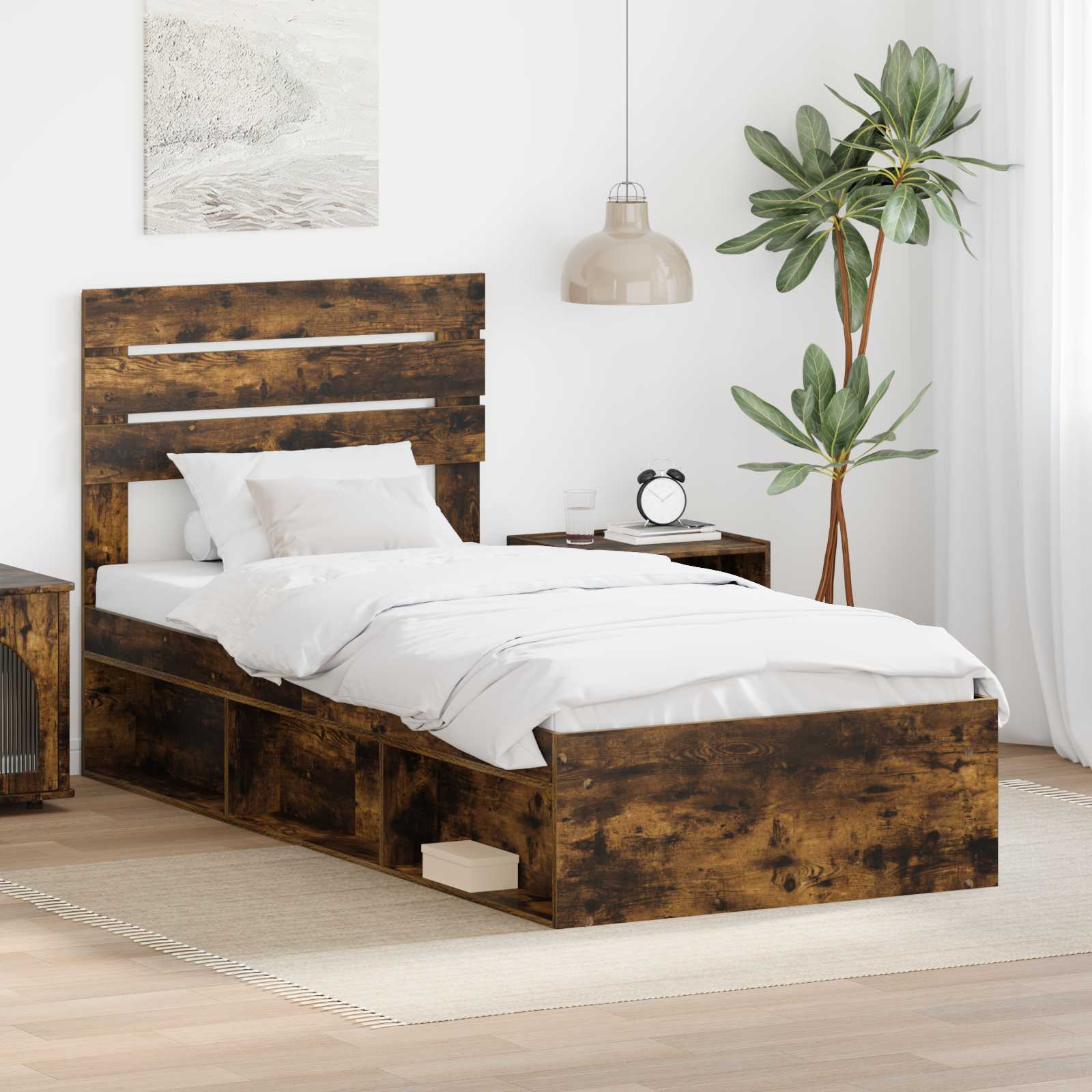 vidaXL Ramka łóżka Dąb wędzony 75 x 190 cm Lite drewno sosnowe
