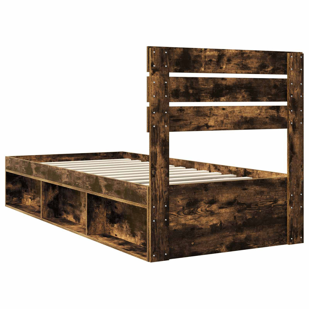 vidaXL Ramka łóżka Dąb wędzony 75 x 190 cm Lite drewno sosnowe