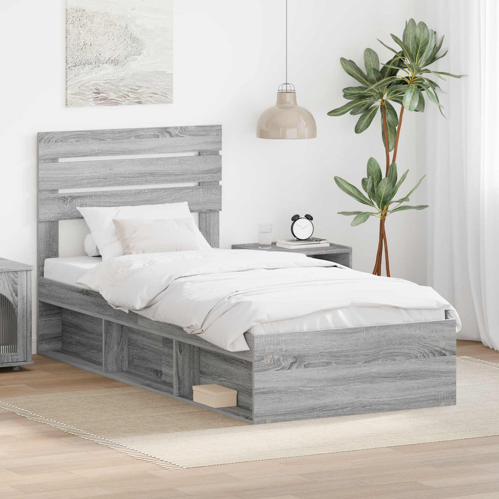vidaXL Ramka łóżka Szary Sonoma 75 x 190 cm Lite drewno sosnowe