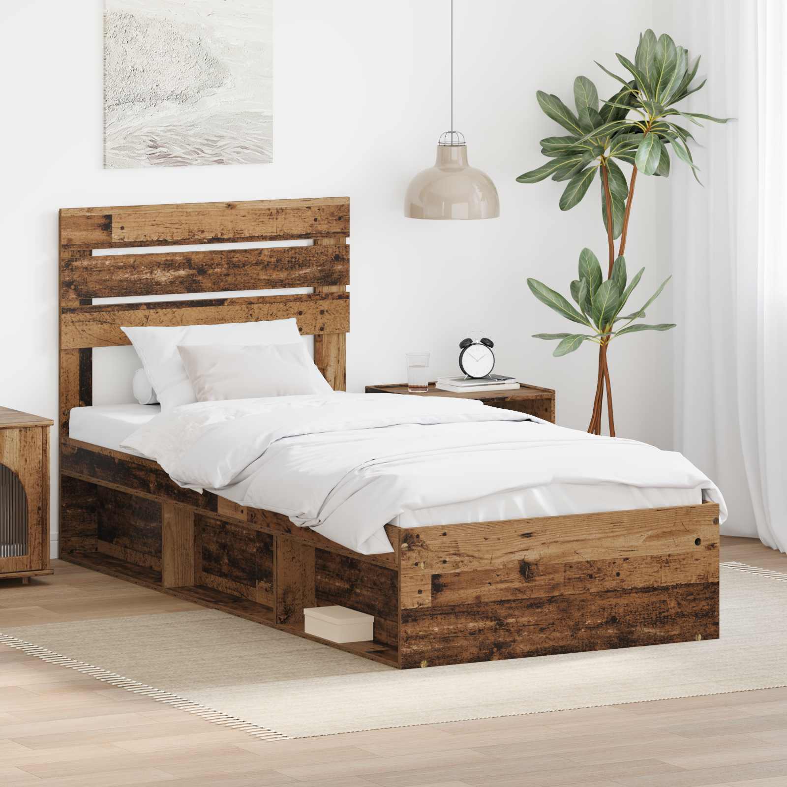 vidaXL Ramka łóżka Stare drewno 75 x 190 cm Lite drewno sosnowe