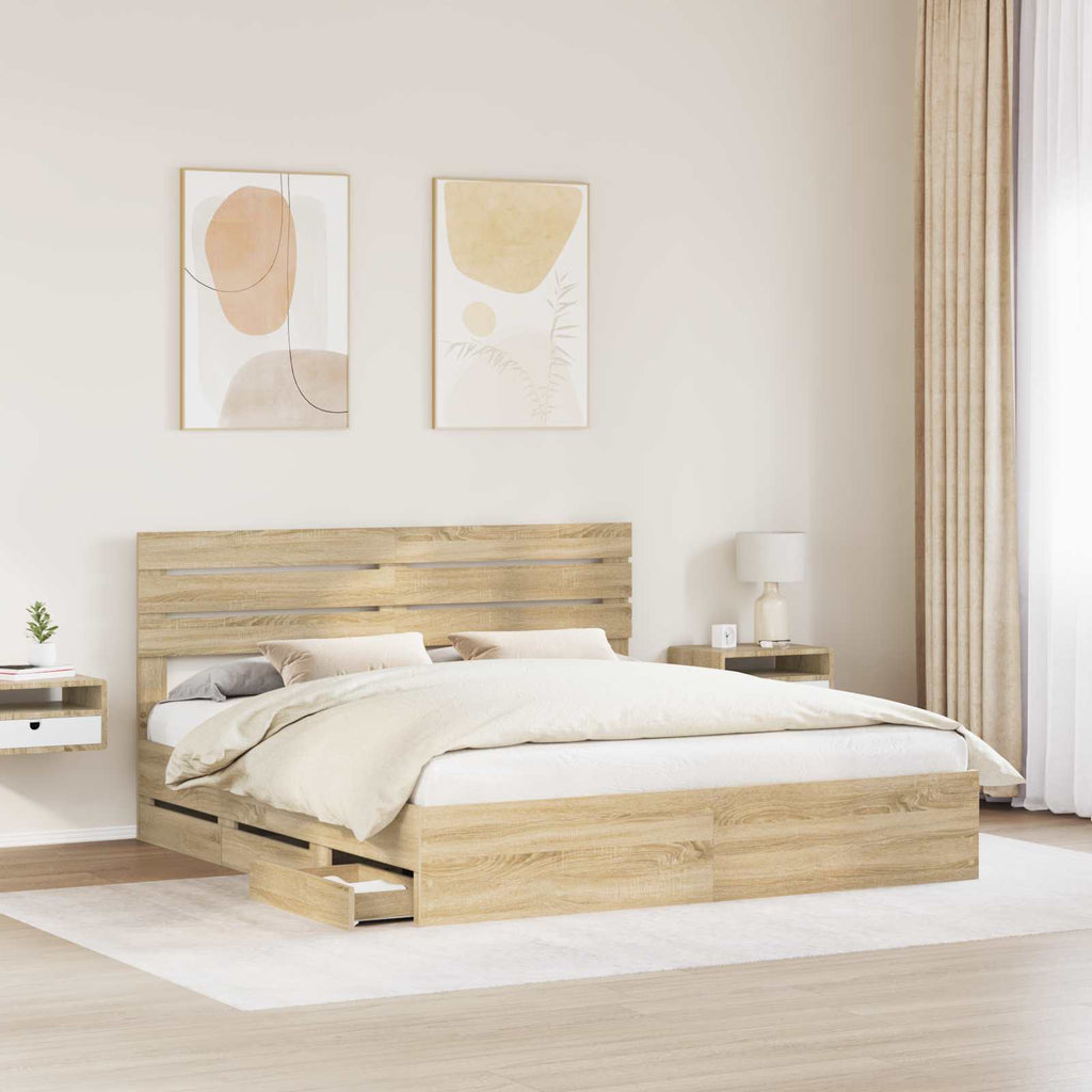vidaXL Ramka łóżka Dąb Sonoma 200 x 200 cm Drewno inżynieryjne