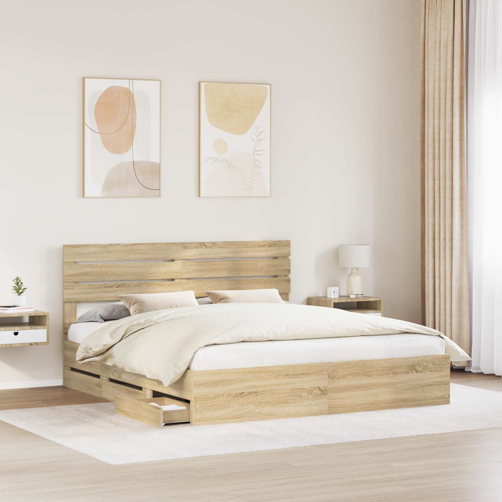 vidaXL Ramka łóżka Dąb Sonoma 200 x 200 cm Drewno inżynieryjne