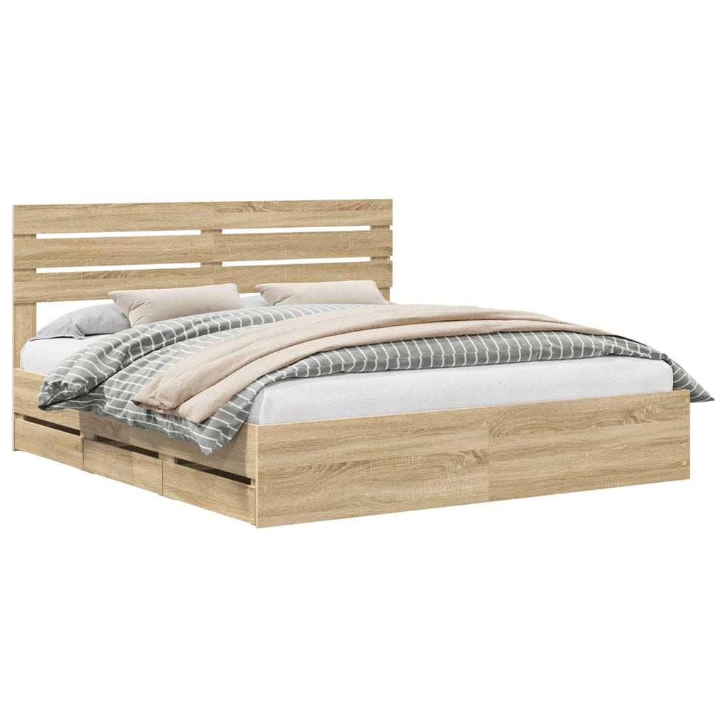 vidaXL Ramka łóżka Dąb Sonoma 200 x 200 cm Drewno inżynieryjne