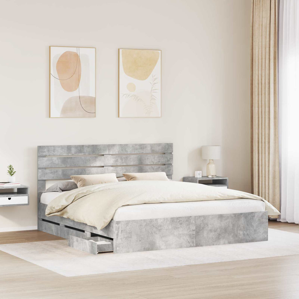 vidaXL Ramka łóżka Betonowy szary 200 x 200 cm Drewno inżynieryjne