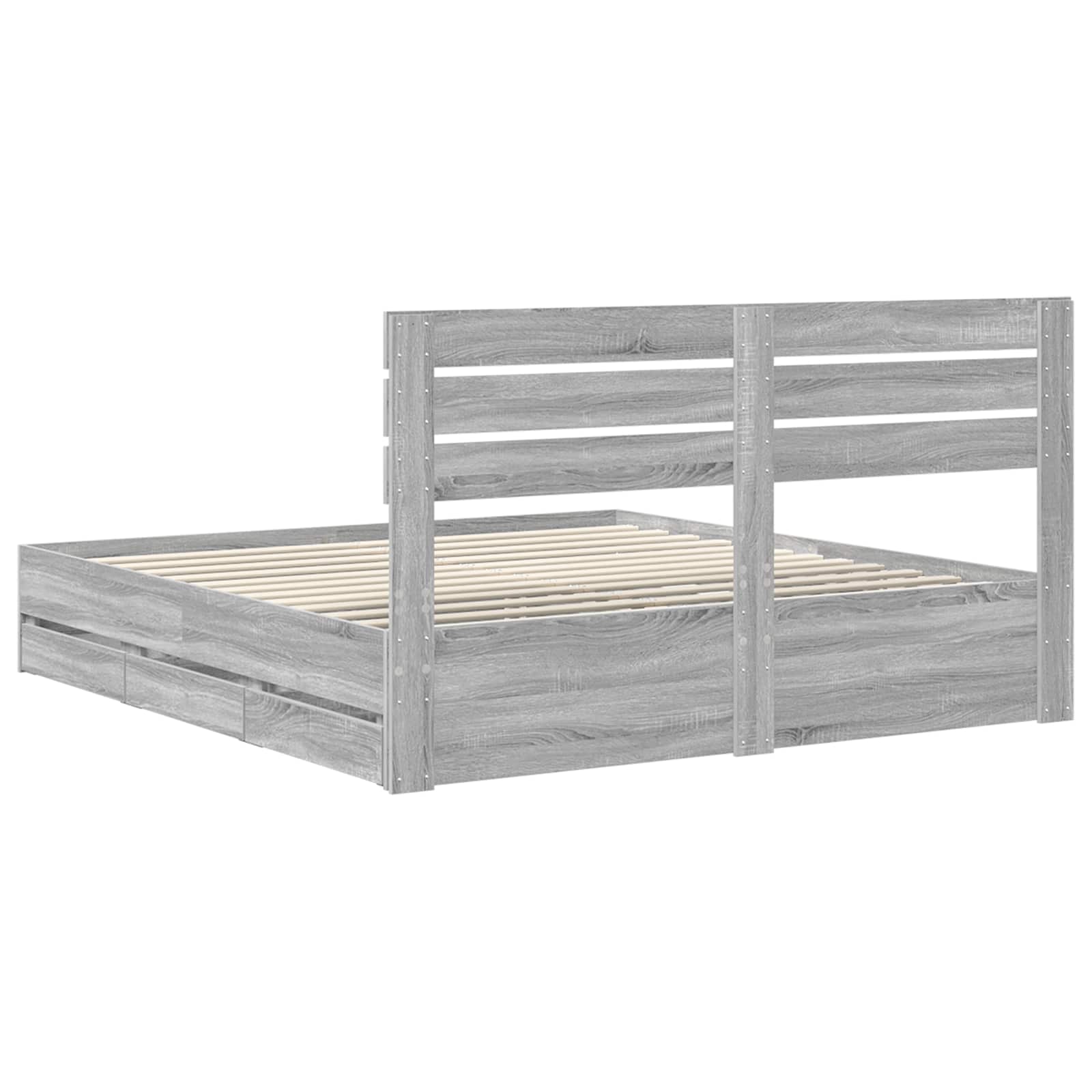 vidaXL Ramka łóżka Szary Sonoma 200 x 200 cm Drewno inżynieryjne