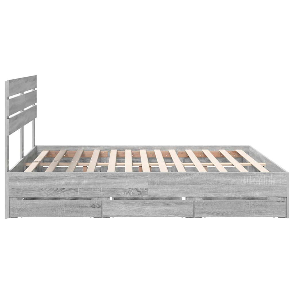 vidaXL Ramka łóżka Szary Sonoma 200 x 200 cm Drewno inżynieryjne