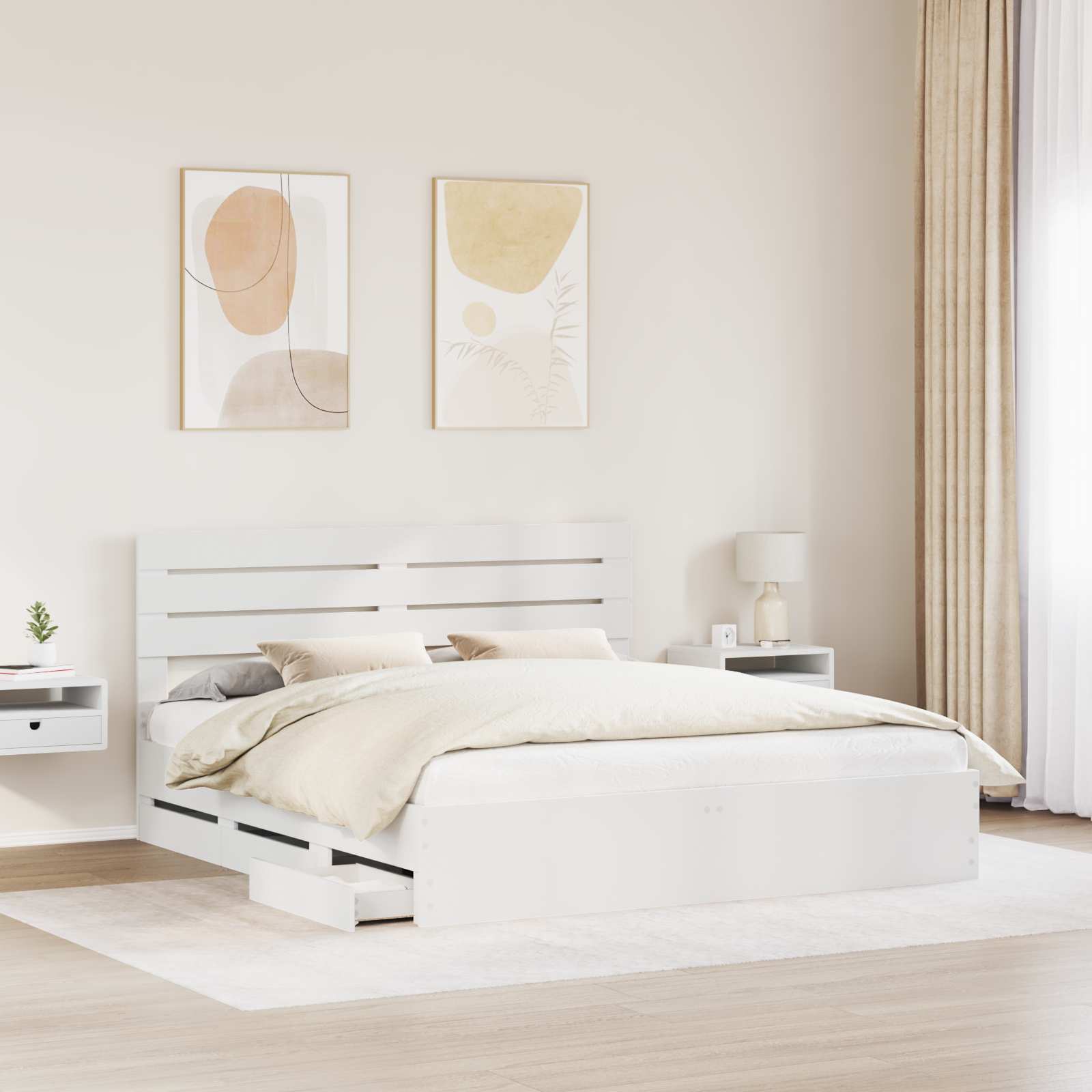 vidaXL Ramka łóżka z szufladą Biały 180 x 200 cm Drewno inżynieryjne