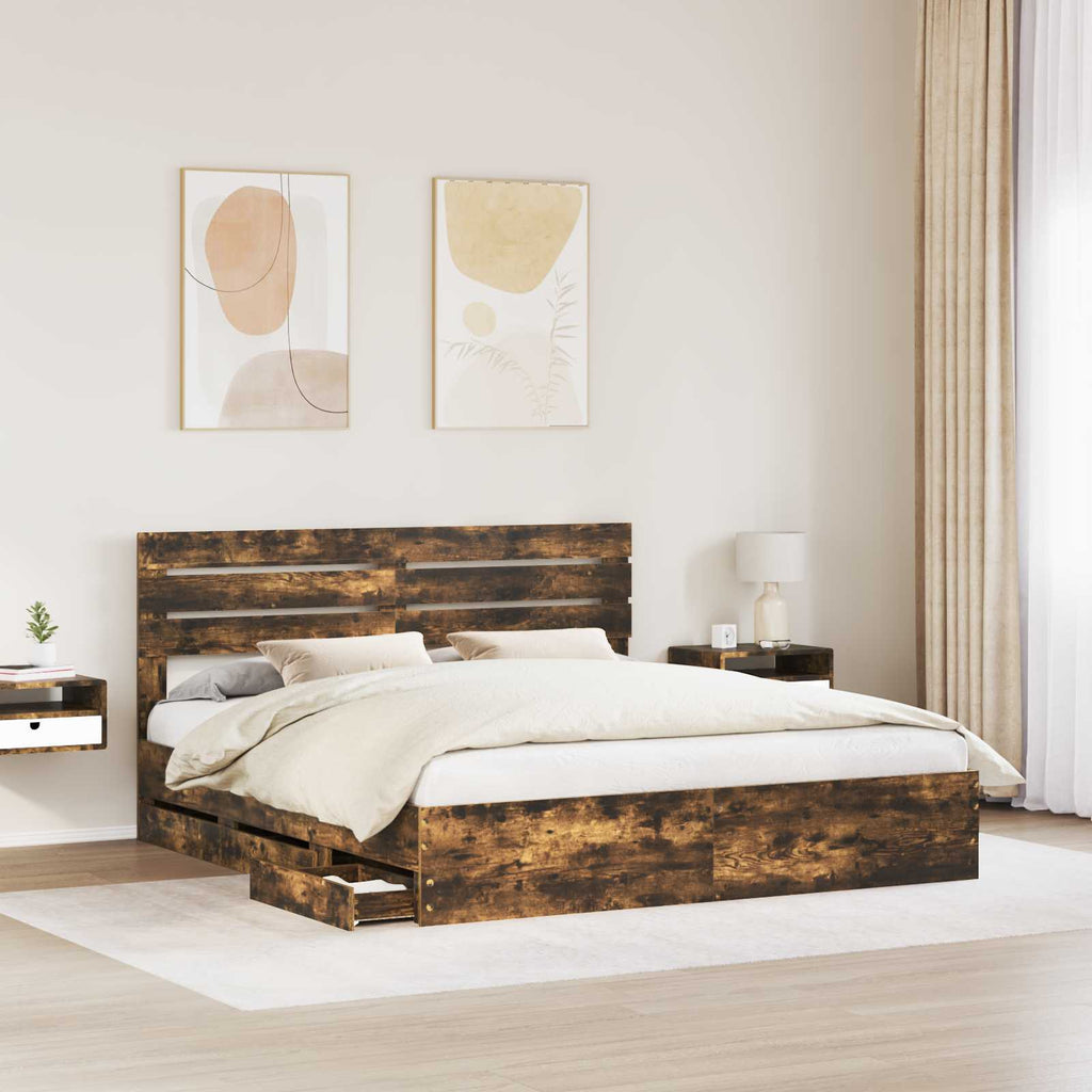 vidaXL Ramka łóżka Dąb wędzony 180 x 200 cm Drewno inżynieryjne