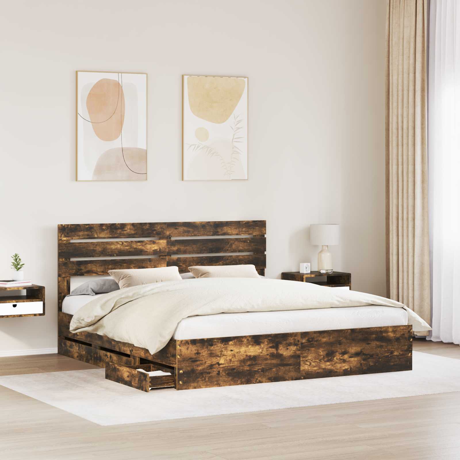 vidaXL Ramka łóżka Dąb wędzony 180 x 200 cm Drewno inżynieryjne