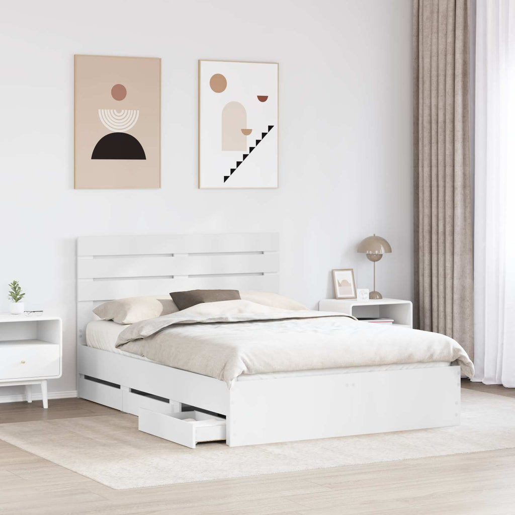 vidaXL Ramka łóżka z szufladą Biały 150 x 200 cm Drewno inżynieryjne