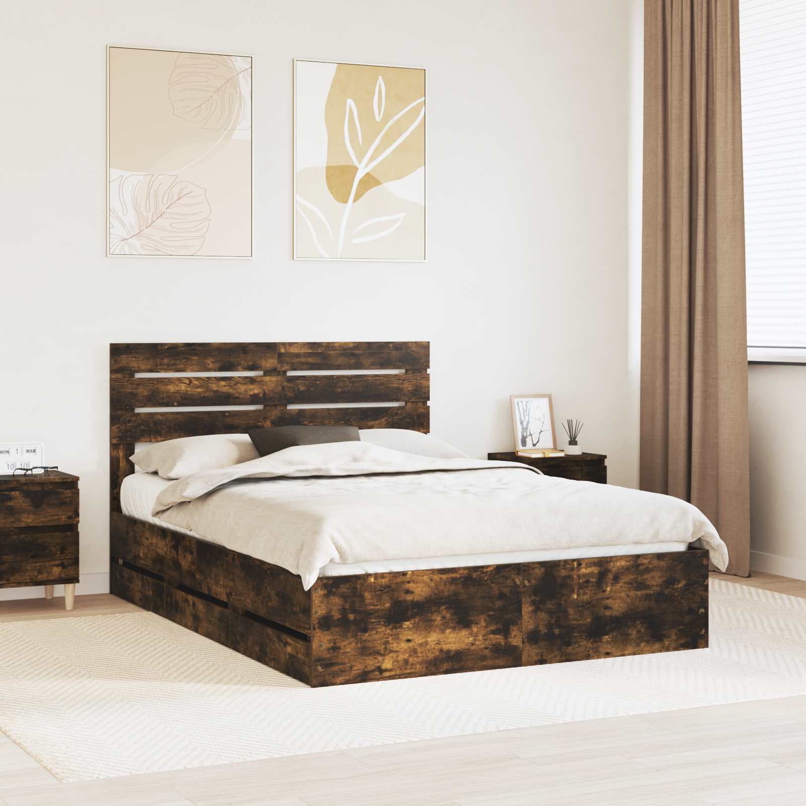 vidaXL Ramka łóżka Dąb wędzony 140 x 200 cm Drewno inżynieryjne