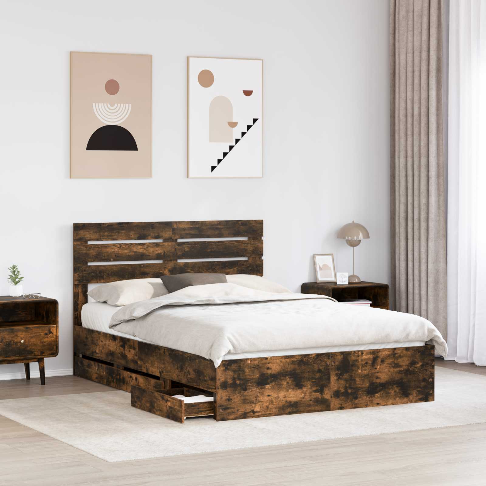 vidaXL Ramka łóżka Dąb wędzony 140 x 200 cm Drewno inżynieryjne
