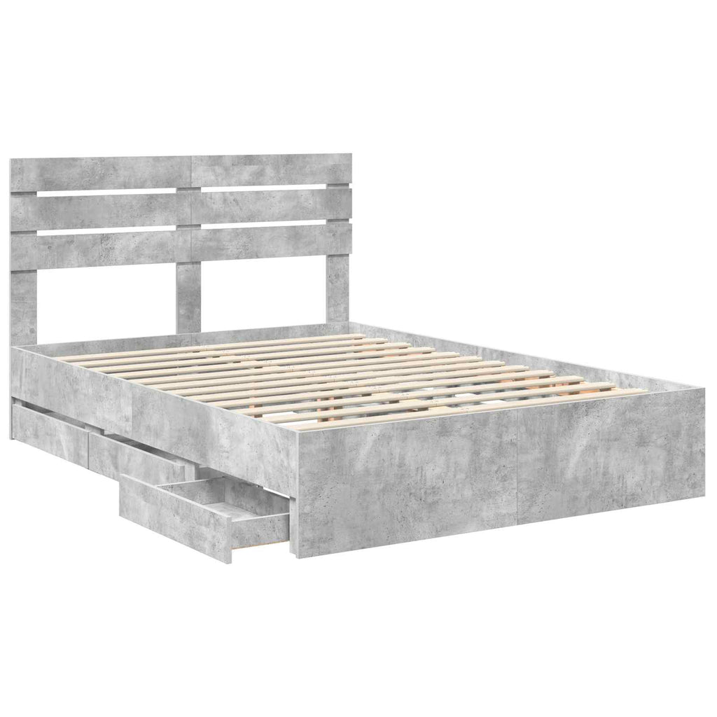 vidaXL Ramka łóżka Betonowy szary 140 x 190 cm Drewno inżynieryjne