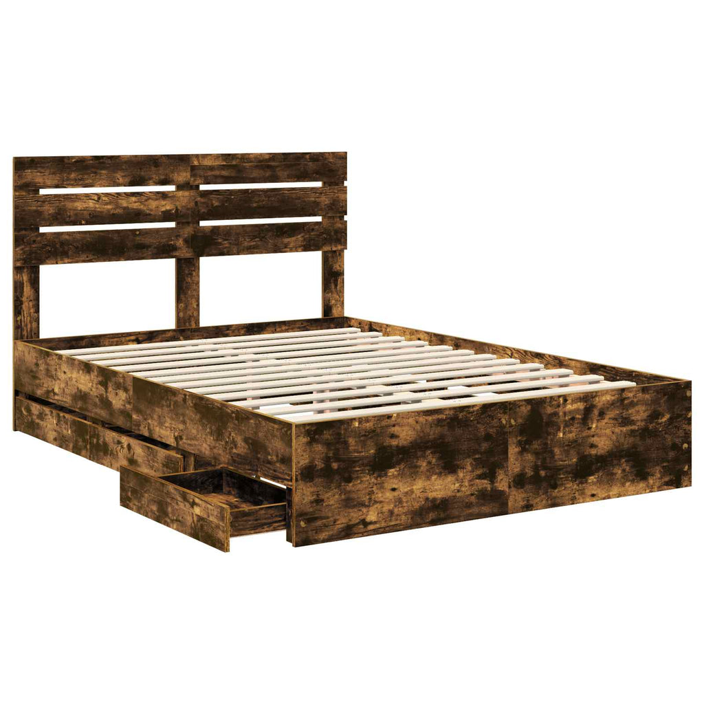 vidaXL Ramka łóżka Dąb wędzony 140 x 190 cm Drewno inżynieryjne