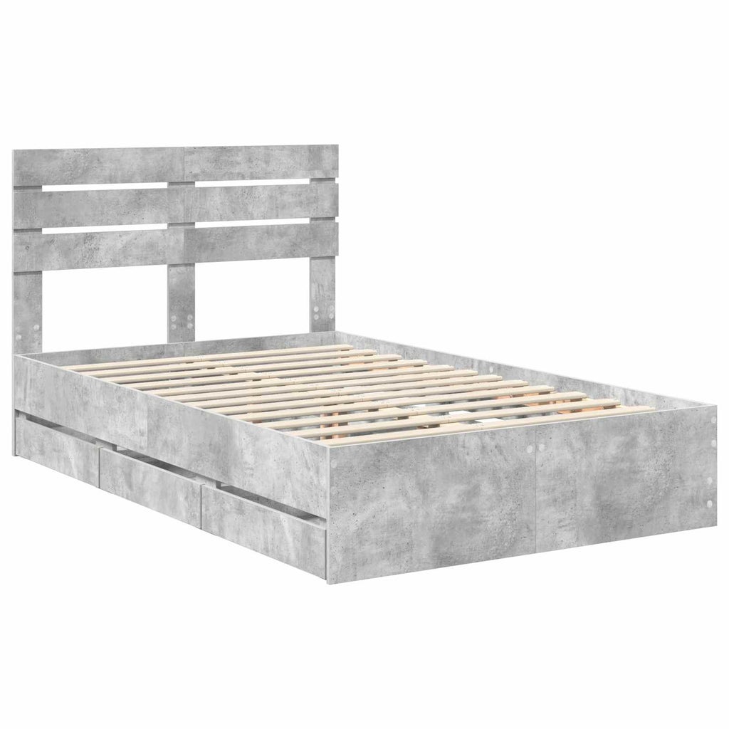 vidaXL Ramka łóżka Betonowy szary 135 x 190 cm Drewno inżynieryjne