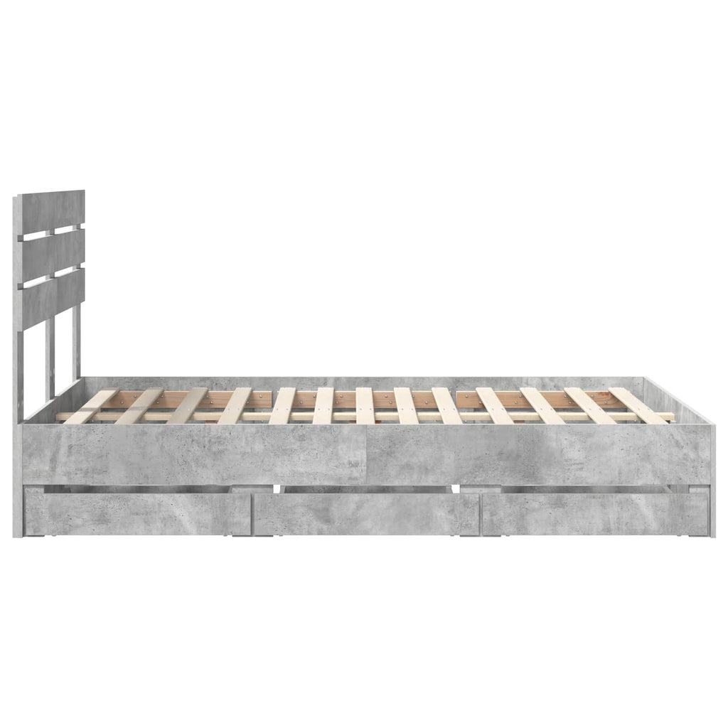 vidaXL Ramka łóżka Betonowy szary 135 x 190 cm Drewno inżynieryjne