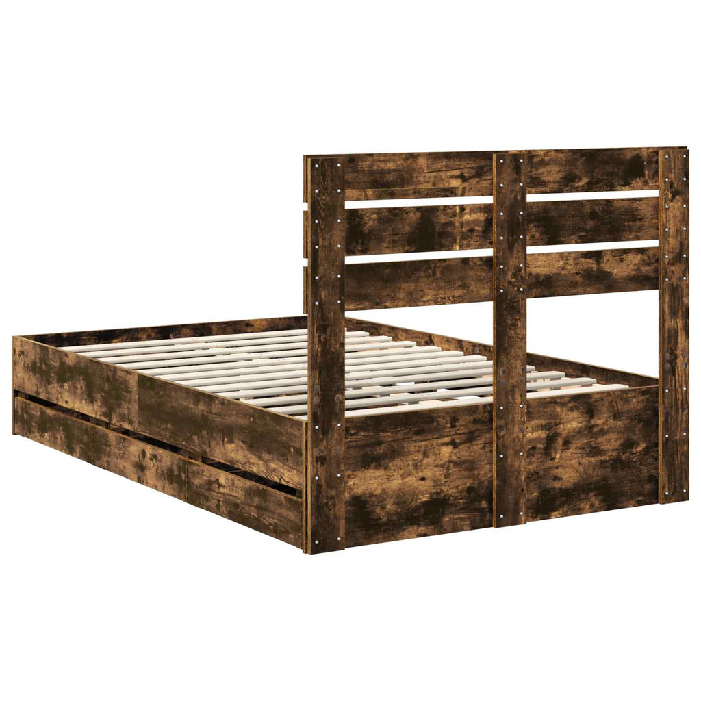 vidaXL Ramka łóżka Dąb wędzony 135 x 190 cm Drewno inżynieryjne