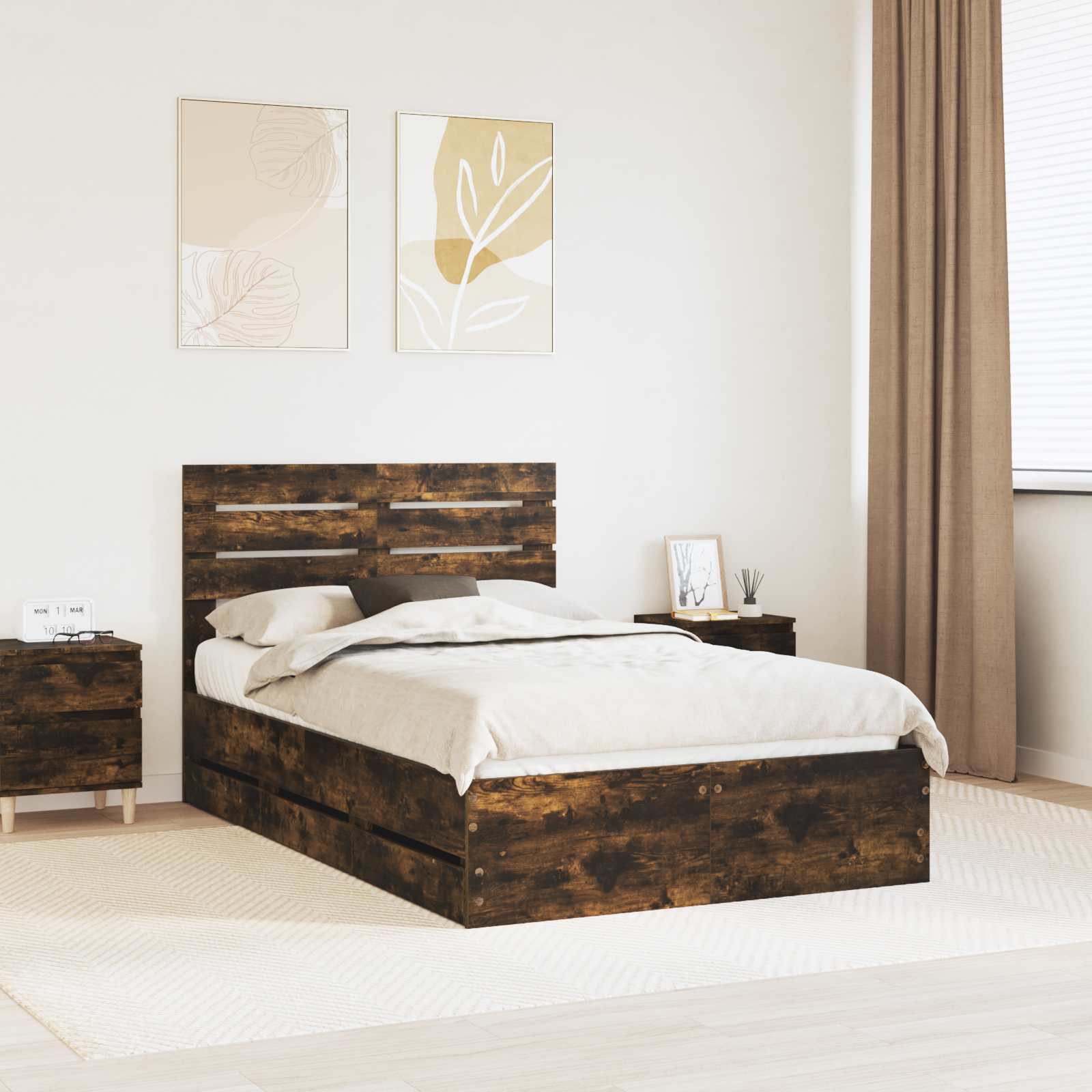 vidaXL Ramka łóżka Dąb wędzony 120 x 190 cm Drewno inżynieryjne
