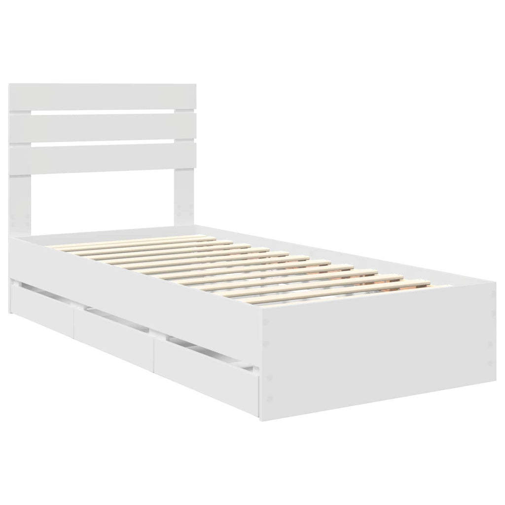 vidaXL Ramka łóżka z szufladą Biały 100 x 200 cm Drewno inżynieryjne
