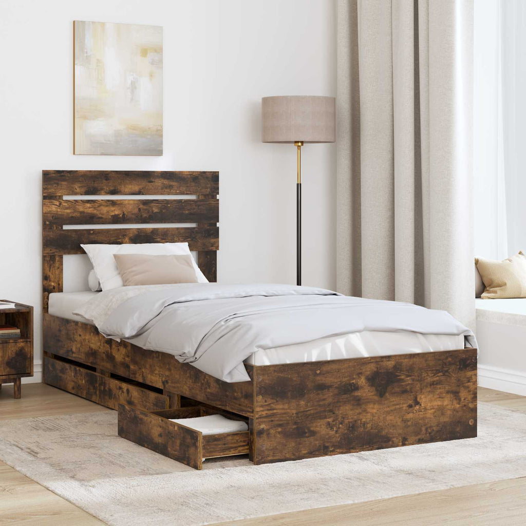 vidaXL Ramka łóżka Dąb wędzony 100 x 200 cm Drewno inżynieryjne