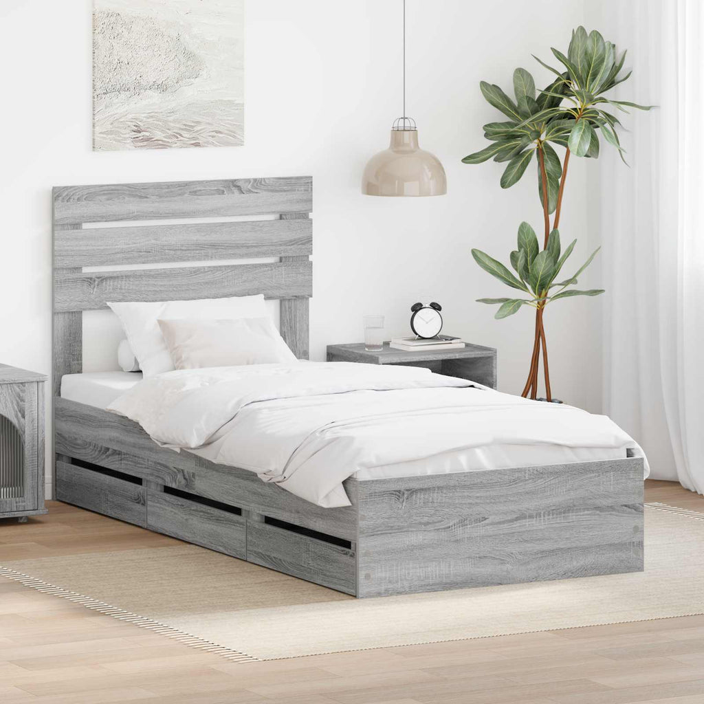vidaXL Ramka łóżka Szary Sonoma 100 x 200 cm Drewno inżynieryjne