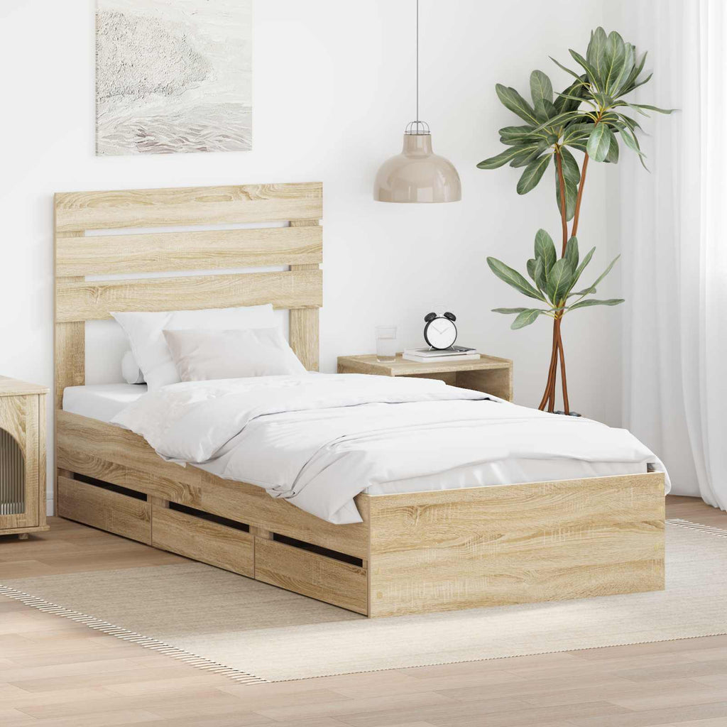 vidaXL Ramka łóżka Dąb Sonoma 90 x 200 cm Drewno inżynieryjne