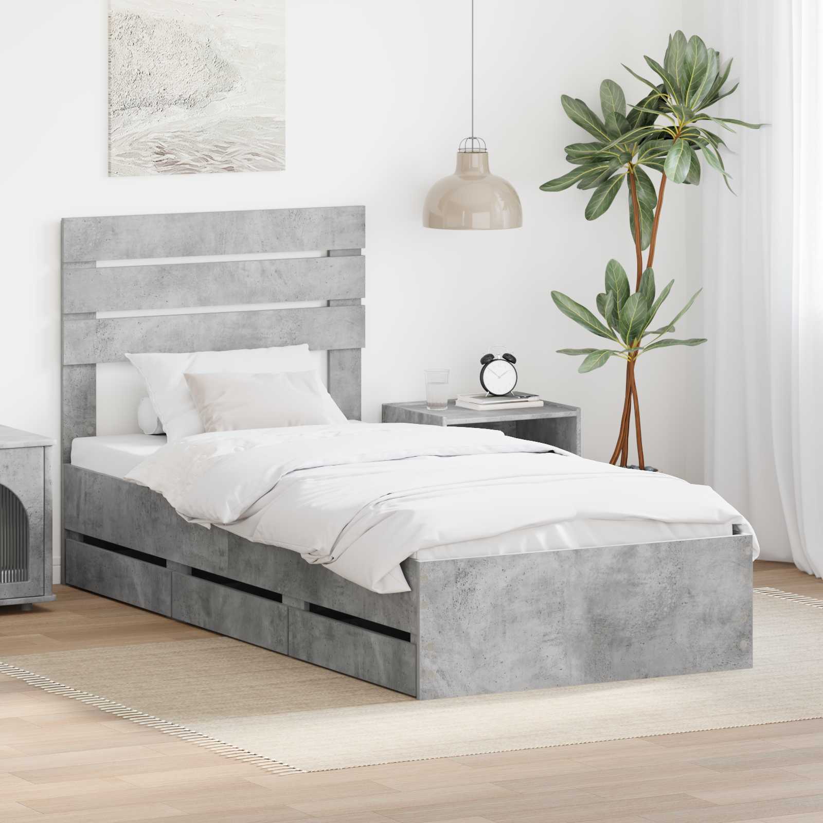 vidaXL Ramka łóżka Betonowy szary 90 x 200 cm Drewno inżynieryjne