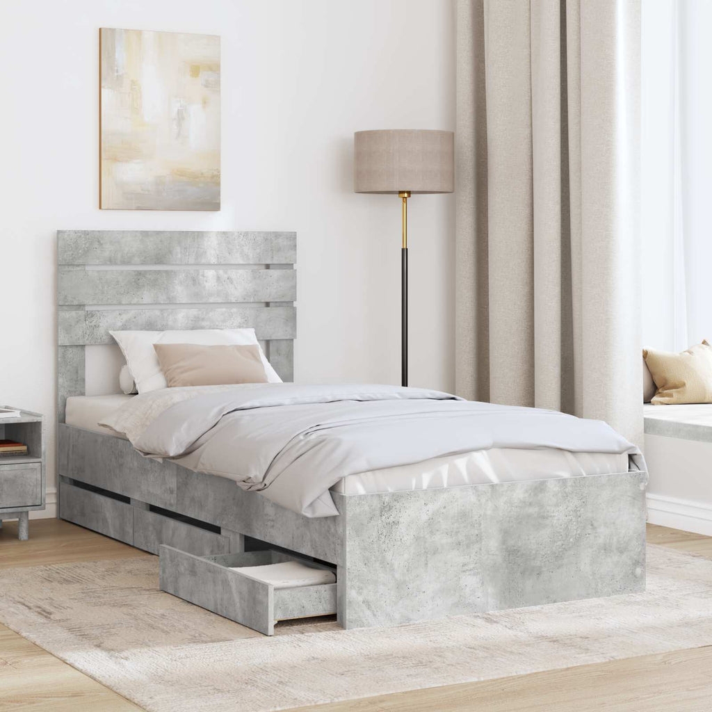 vidaXL Ramka łóżka Betonowy szary 90 x 200 cm Drewno inżynieryjne