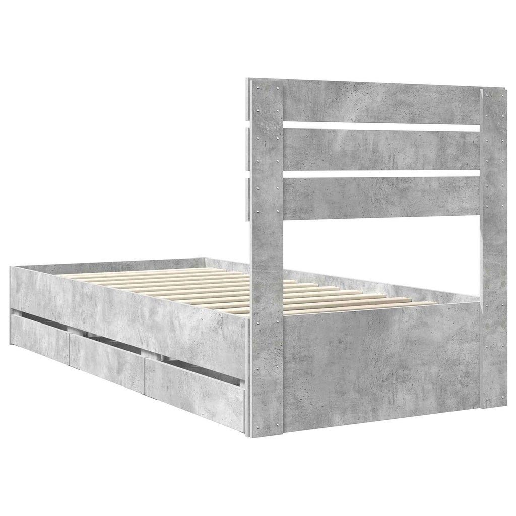 vidaXL Ramka łóżka Betonowy szary 90 x 200 cm Drewno inżynieryjne